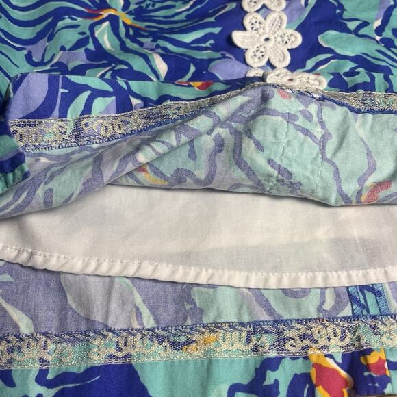 Lilly Pulitzer Girls Shift Dress Size 10 Blue Floral Cotton Sleeveless Mai Tai - Picture 12 of 15